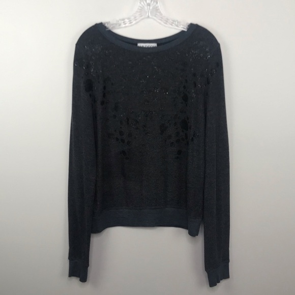 Wildfox Black Sparkle Leopard Animal Print Long Sleeve Sweatshirt Top Sz XS - Picture 1 of 10